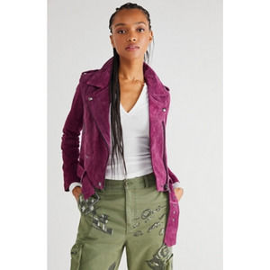 Free People Suede LEATHER Moto Jacket, Wild Diamonds Rose , NWT XS, MSRP $398.00